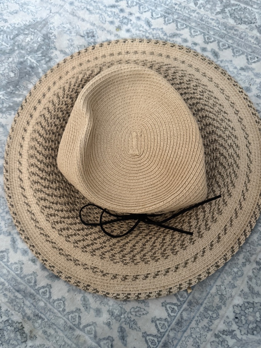 Scala Beige Straw Sun Hat with Black Tie